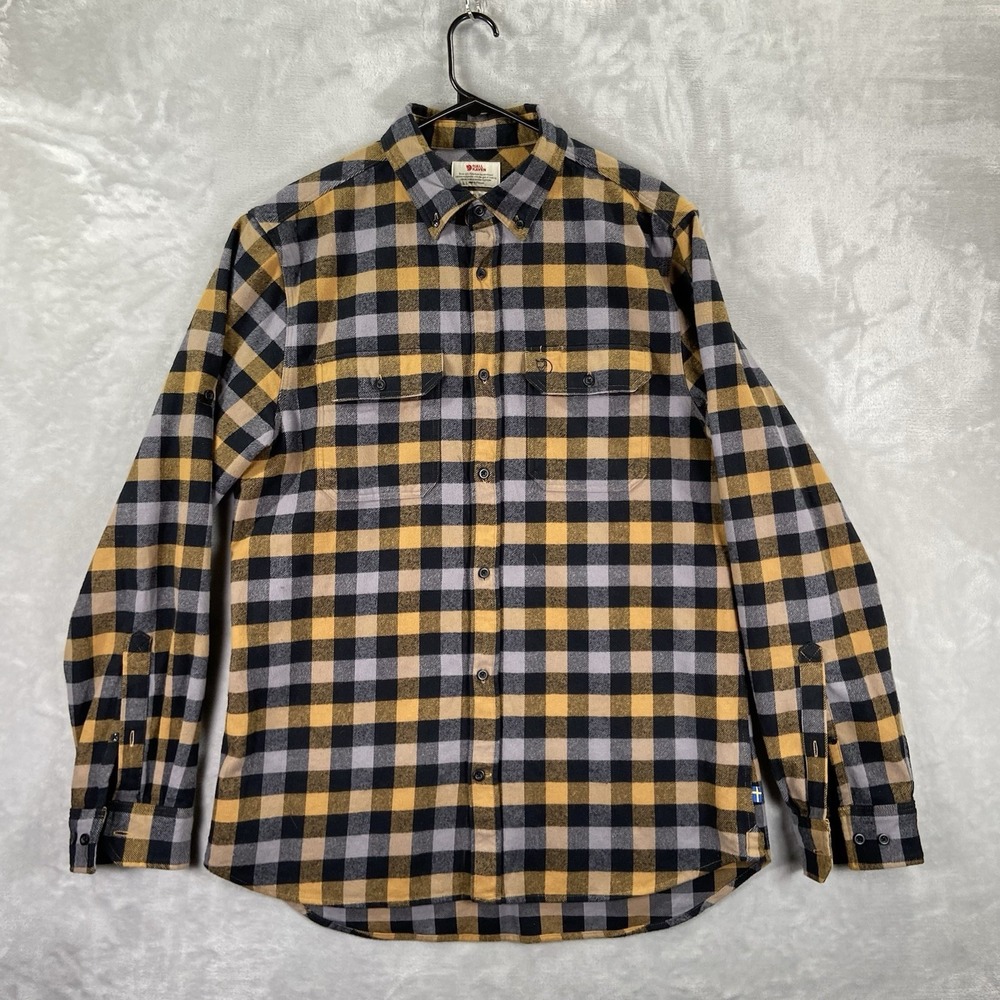 Fjallraven Shirt Mens XL Skog Flannel Button Down Slim Fit Brown Plaid Outdoor